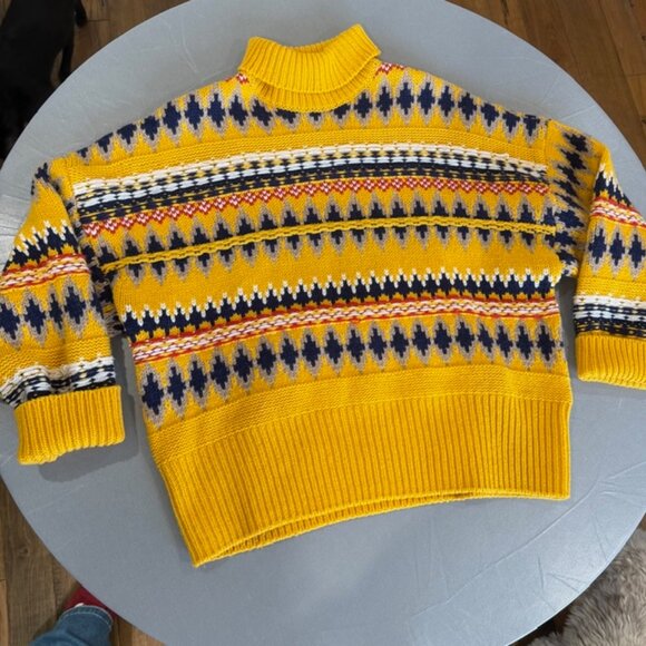 Rag & Bone Willow Fair Isle Wool Turtleneck Sweater Small Mustard Yellow - Picture 6 of 11